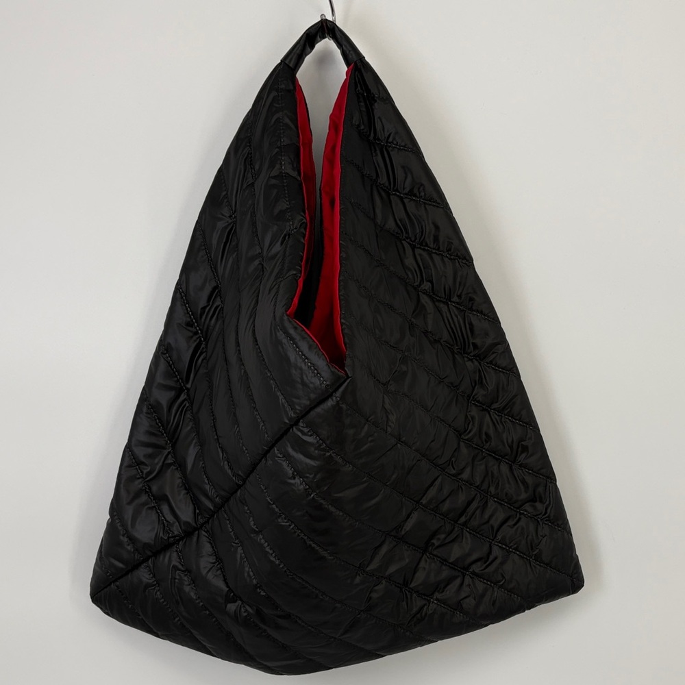 Black Quilted Tote Bag with Red Lining